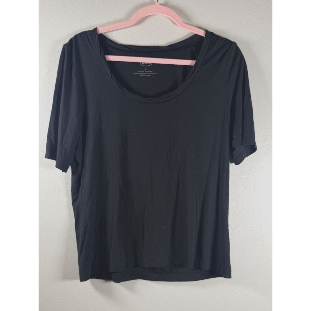 Talbots Womens Black Solid Jersey Rayon/Spandex Scoop Neck Tee - L